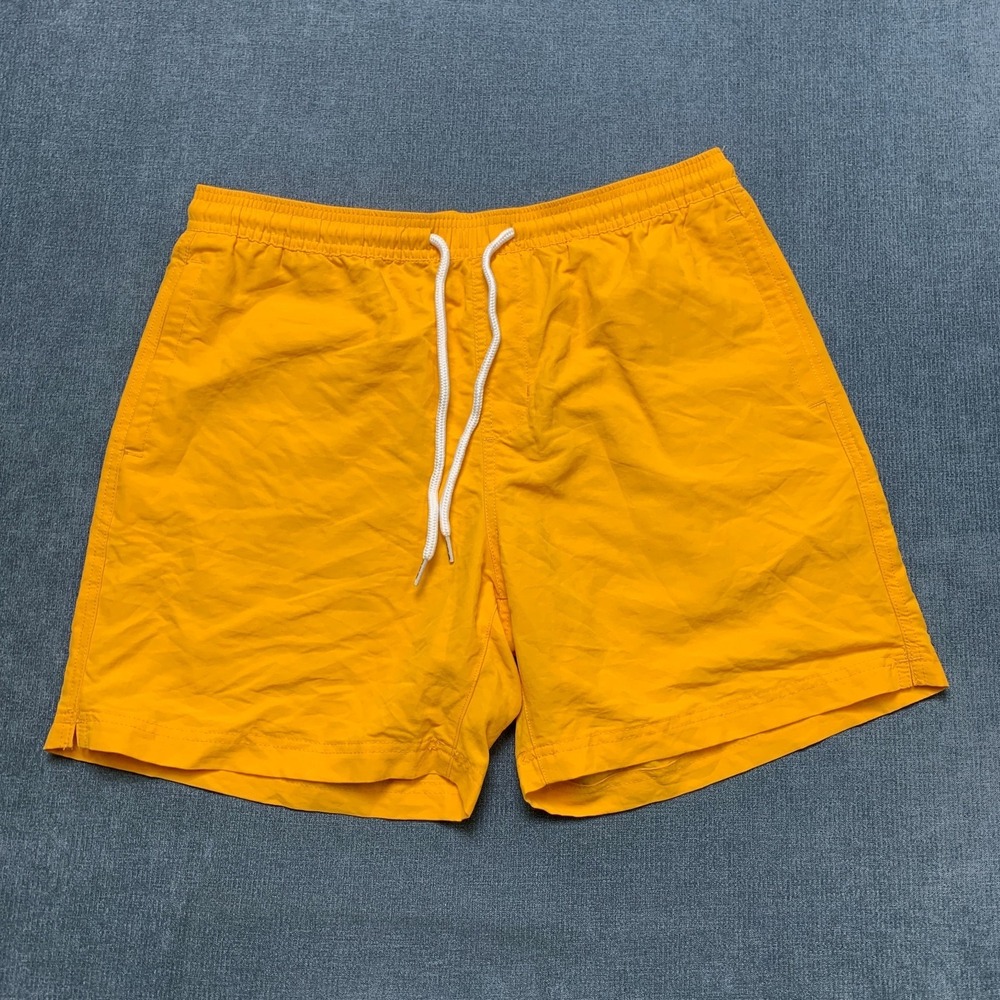 RSQ Nylon Shorts Mens Medium Bright Yellow Quick Dry Side Slit Mid Rise Workout